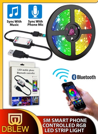 5M Flexible Smart Bluetooth RGB LED Strip Light Sync to Music Lighting for Home Decor Kitchen Bedroom Car Bike Hotel Outdoor Bar Parties Garden Desktop Decoration Mobile App Control USB Powered - pzsku/Z34109E27CC84E9BE10F5Z/45/_/1697265192/c5cb954c-489f-4c45-8187-95031443f068