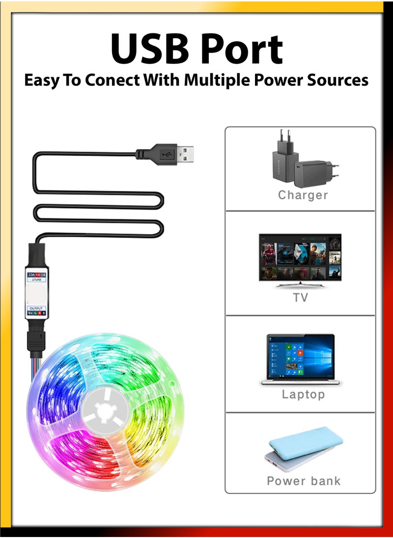 DBLEW - 5M Flexible Smart Bluetooth RGB LED Strip Light Sync to Music Lighting for Home Decor Kitchen Bedroom Car Bike Hotel Outdoor Bar Parties Garden Desktop Decoration Mobile App Control USB Powered - Image 1