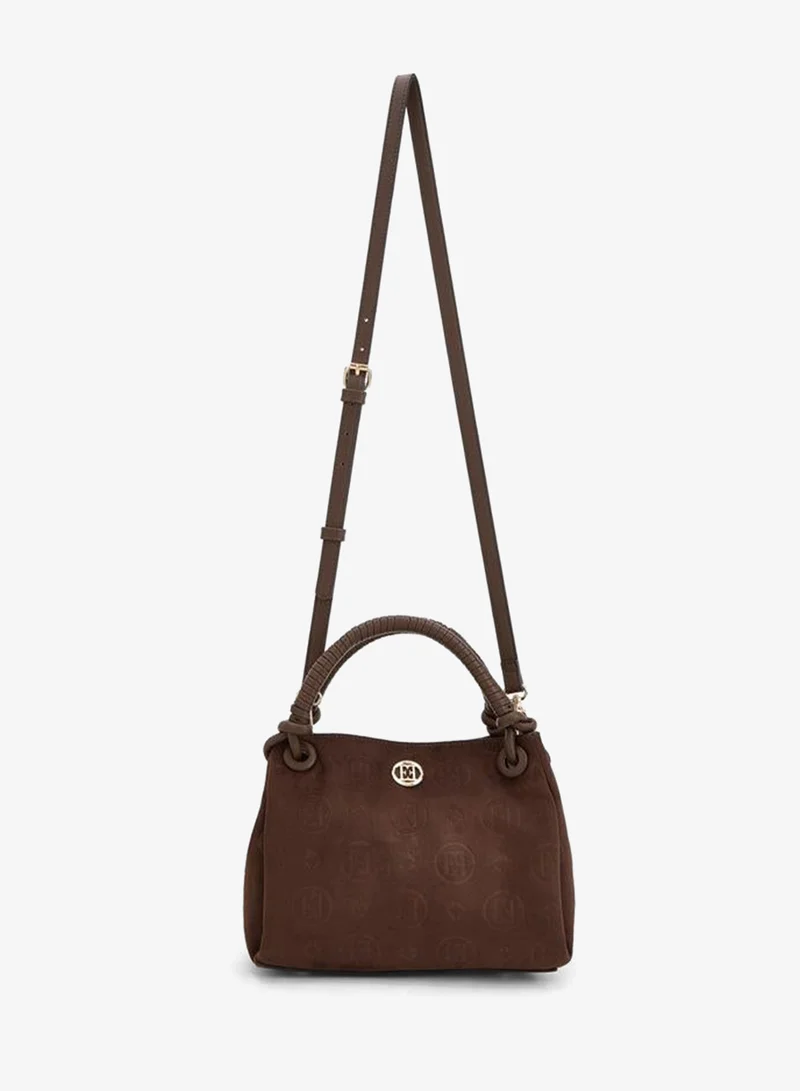 ايل Embossed Suede Crossbody Bag With Braided Top Handle