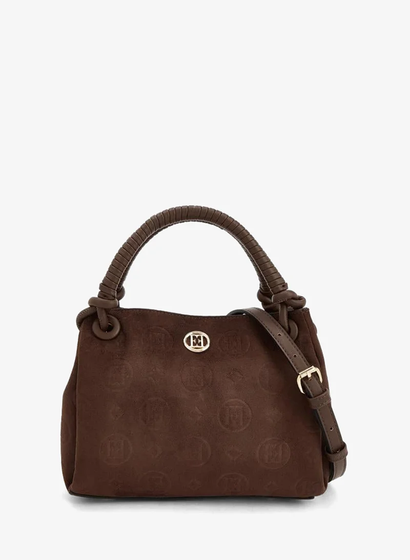 ايل Embossed Suede Crossbody Bag With Braided Top Handle
