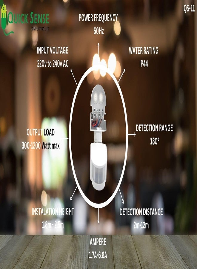 Quick Sense QS-11 PIR Motion Sensor | Wall-Mount Automatic Light Controller | 180° Detection | Adjustable Sensitivity & LUX Control | 10s–7min Timer | IP44 | Set of 2 - Image 4