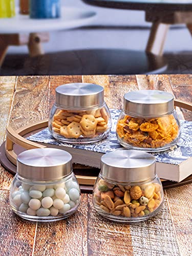 Goodhomes Glass Spices and Cookies Storage Jars Set of 4 Pieces 300 ML PM-OVAL-JAR-2 - Image 1