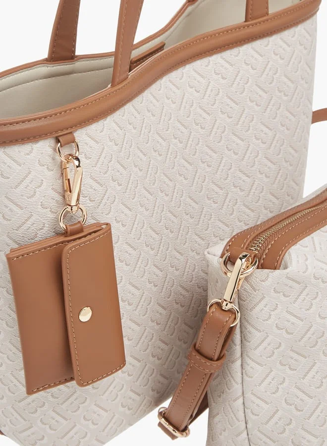 Flora Bella By Shoexpress Womens Monogram Textured Tote With Crossbody Bag And Detachable Coin Pouch