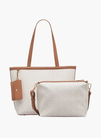 Flora Bella By Shoexpress Womens Monogram Textured Tote With Crossbody Bag And Detachable Coin Pouch
