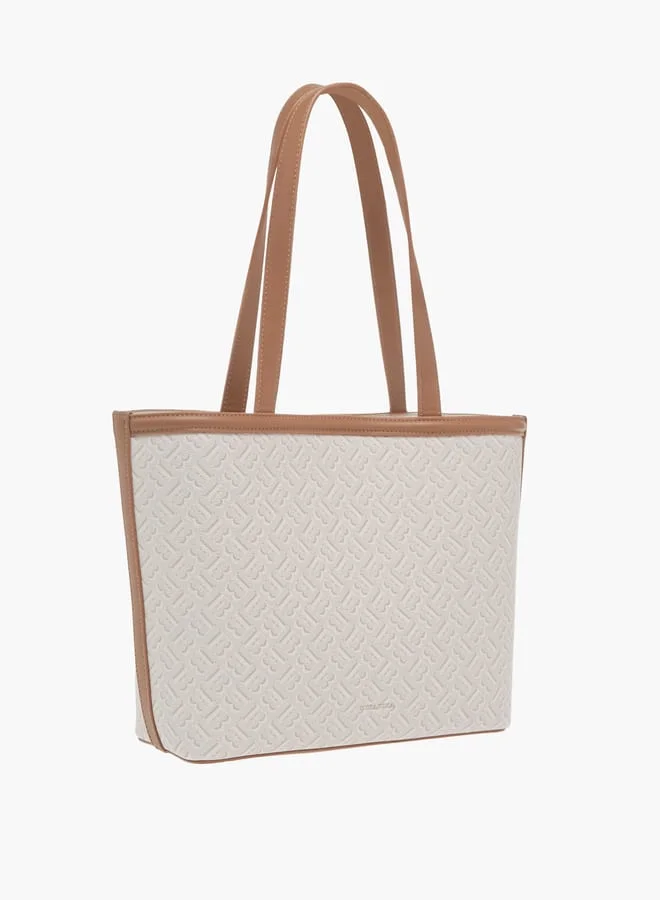 Flora Bella By Shoexpress Womens Monogram Textured Tote With Crossbody Bag And Detachable Coin Pouch