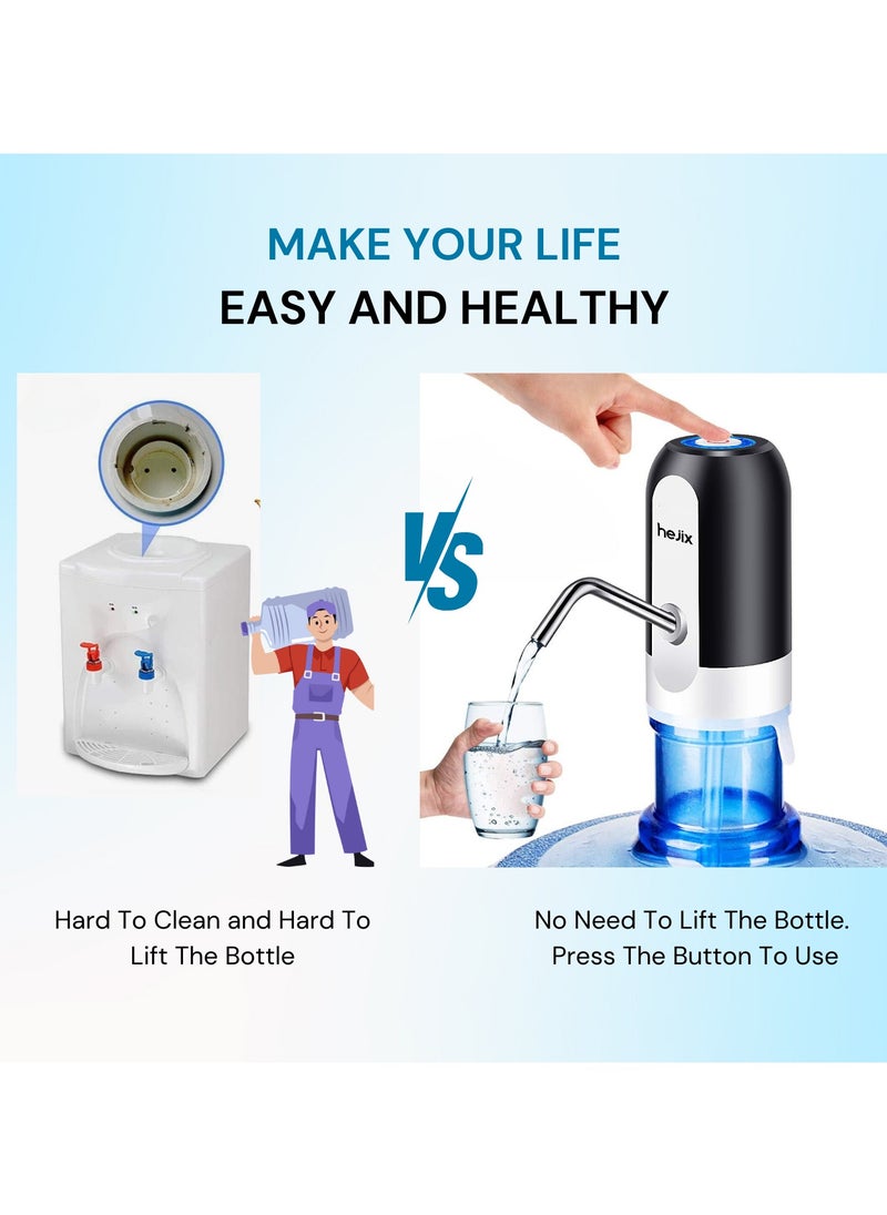 HEJIX Electric Water Pump Dispenser – USB Rechargeable, Easy-Touch On/Off, 800mAh Battery, 60-Second Timer – Portable Water Bottle Pump for Home, Office, Camping  - Image 5