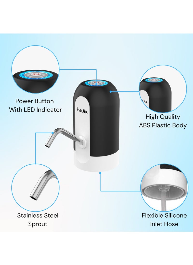 HEJIX Electric Water Pump Dispenser – USB Rechargeable, Easy-Touch On/Off, 800mAh Battery, 60-Second Timer – Portable Water Bottle Pump for Home, Office, Camping  - Image 3