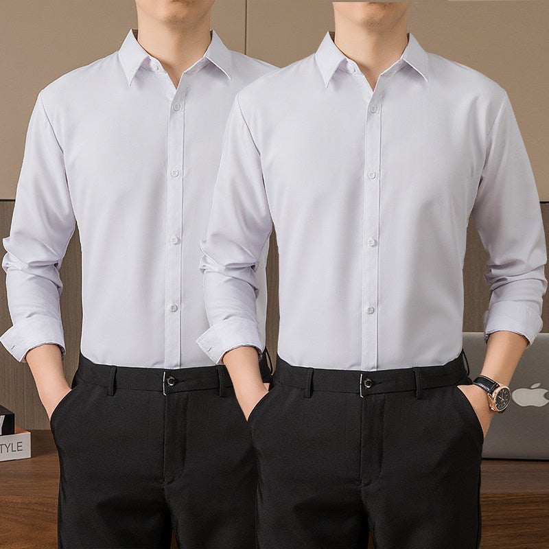 Short-sleeved white shirt men's summer business casual wrinkle-free slim-fit half-sleeved blue-black shirt work uniform - Image 1