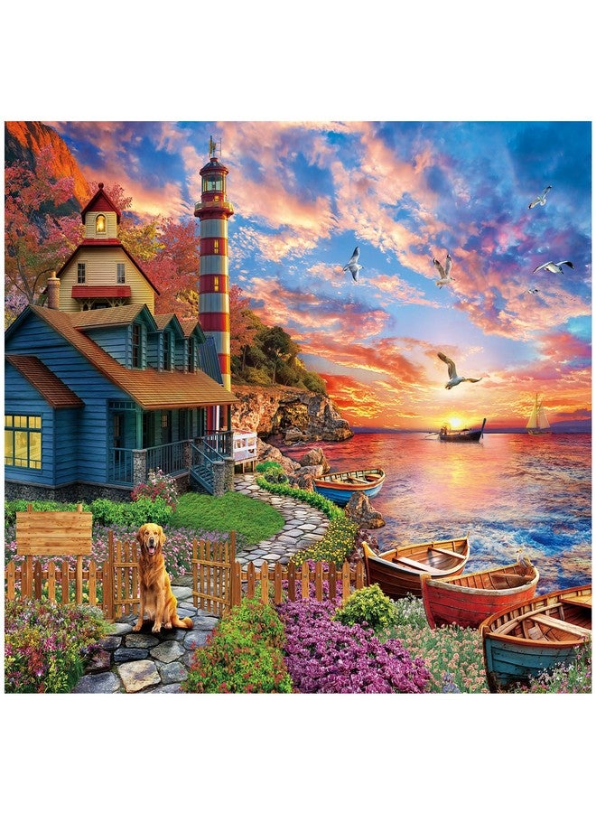 BenBen Puzzles for Adults 1000 Pieces, Sunset Lighthouse, Jigsaw Puzzles with Letters or Patterns on Back, Challenging Puzzles for Family Game Night Home Décor