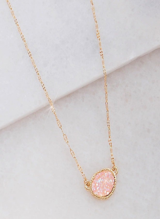هامبل شيك نيويورك قلادة وردية فاتحة للنساء - قلادة من حجر دروزي وردي صناعي، مجوهرات أنيقة، سلسلة بوهيمية عصرية، مجوهرات دروزي من الكوارتز الوردي الصناعي للنساء، قلادة رقيقة وجذابة - Image 3