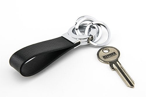 TROIKA Key-Click – KR8-02/LE – Keyring with Practical"Click-Lock" – 3 Metal Rings – Leather/Imitation Leather/Metal– Shiny – Chrome Plated – Silver, Black – TROIKA-Original - Image 4