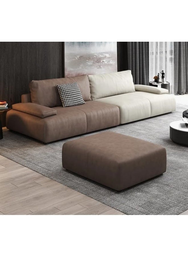 Comfynest Comfynest 3-Seater Minimalist Sofa Set Faux leather Couch for Modern Living Rooms (White&Brown+Ottoman)  - Image 1