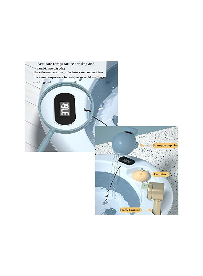 حوض استحمام للأطفال حوض أطفال حديثي الولادة مع سجادة استحمام ناعمة وشبكة استحمام، حوض محمول مع مستشعر حرارة، للأطفال حديثي الولادة والأطفال الصغار سجادة استحمام زرقاء + مستشعر في الوقت الحقيقي - Image 4