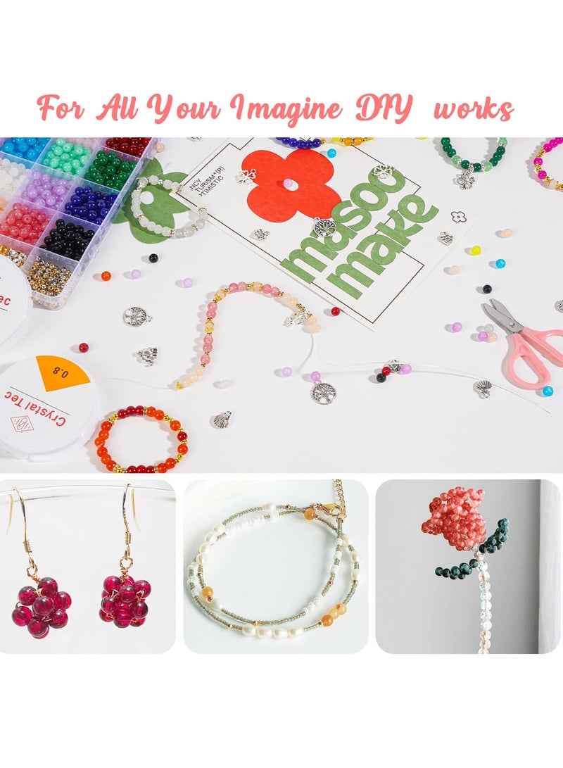 20 Colors Glass Pearl Beads for Jewelry Making 1258 Pcs 6mm with Elastic String Charms and Rings for DIY Crafts Necklaces Bracelets Earrings for All Ages - Image 3