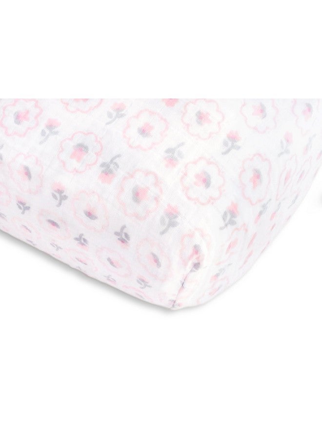 SwaddleDesigns Softest Cotton Muslin Fitted Crib Sheet/Toddler Sheet For Baby Boy & Girl, Pastel Pink Posies - Image 1