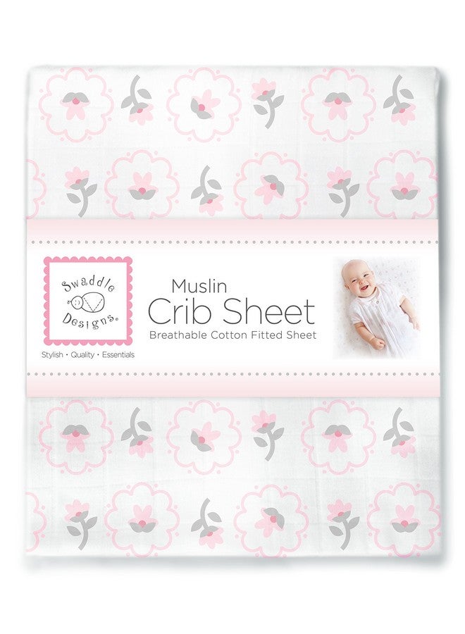SwaddleDesigns Softest Cotton Muslin Fitted Crib Sheet/Toddler Sheet For Baby Boy & Girl, Pastel Pink Posies - Image 2
