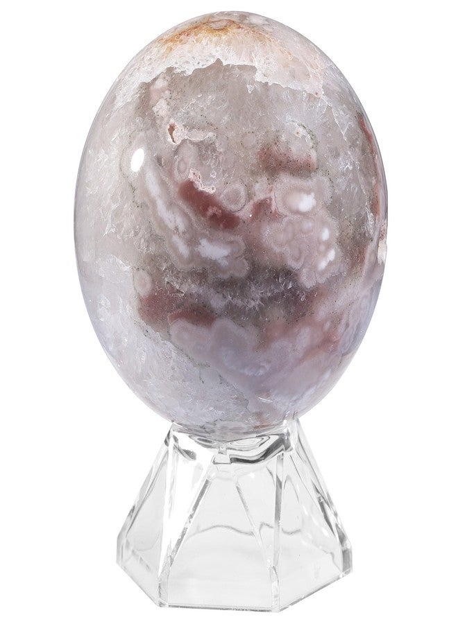 mookaitedecor Natural Cherry Blossom Agate Crystal Ball with Acrylic Stand, 50-60 mm Feng Shui Divination Stone Sphere Sculpture for Home Office Table Display - Image 1
