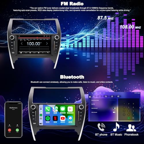 Aitrenlu 64G Upgrade Car Radio for Toyota Camry 2012 2013 2014, Wireless Carplay Android Auto, Android 13 Car Stereo, 9 Inch ISP Touch Screen, Bluetooth 5G WiFi/GPS/SWC/FM, with Backup Camera (Fit for J.B.L) - Image 4
