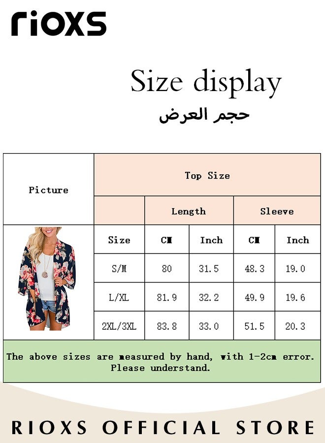 RIOXS Women Casual Floral Print Beach Cover Ups Short Sleeve Kimono Cardigan Loose Beach Swimsuit Dress  - Image 5