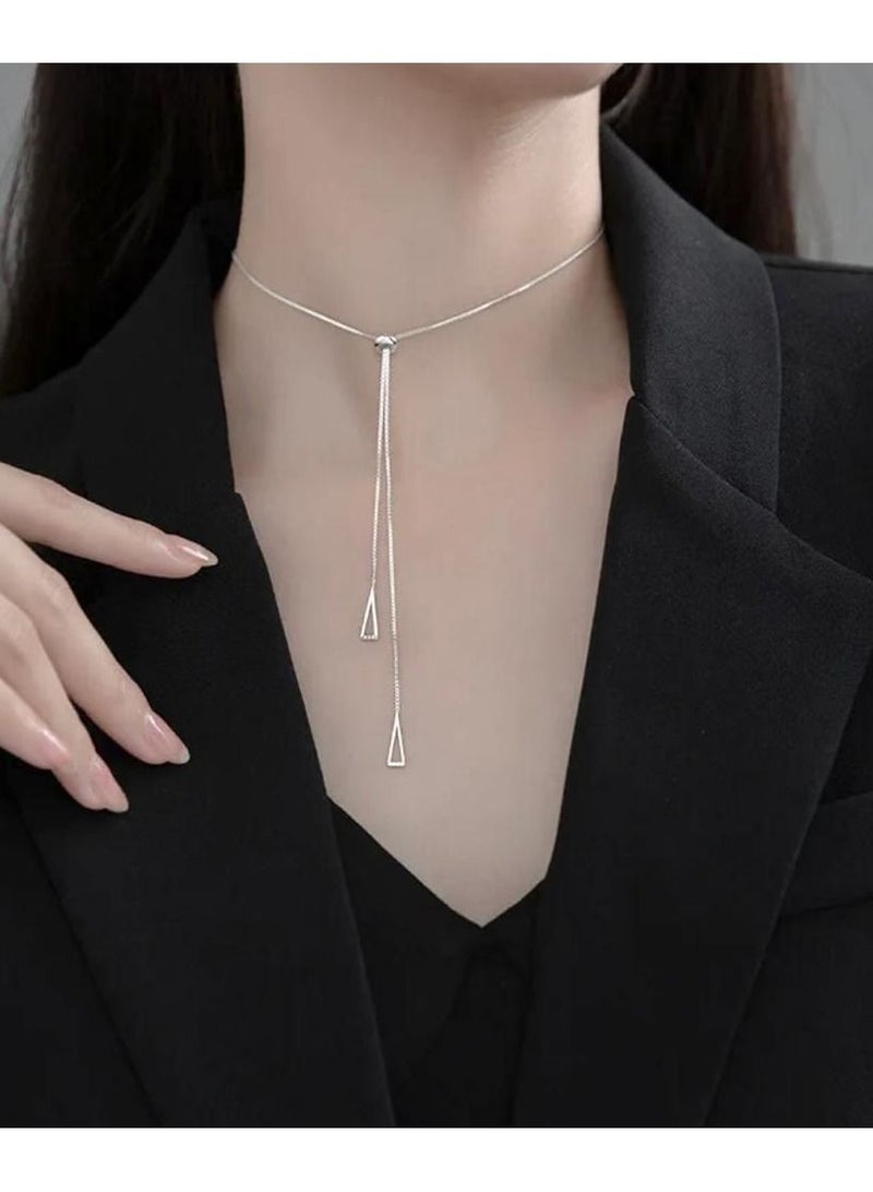 Luxury Bee Double Triangle Tassel Silver Sterling 925 Minimalist Necklace.