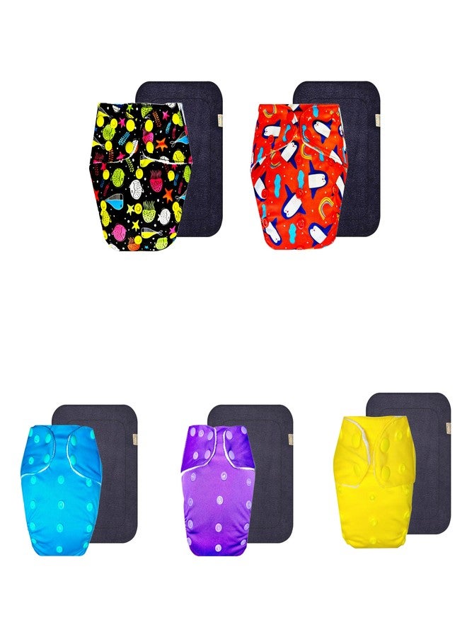 Dumbledo Premium Cloth Diaper with Black Insert (Pack of 5) | Dry Feel and Comfortable | 6-Layer Absorbent Pad | Quick Dry | Perfect for Indian Summers | 3 Months - 3 Years | Unisex Baby - Image 1