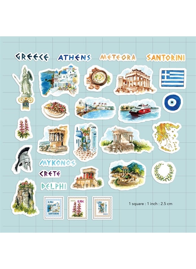 Navy Peony - NAVY PEONY Idyllic Greece Travel Stickers (29 Pieces) - Watercolor, Waterproof, Country Themed | Iconic Vacation Decals for Journals, Scrapbooks, Water Bottles, Suitcase - Image 1