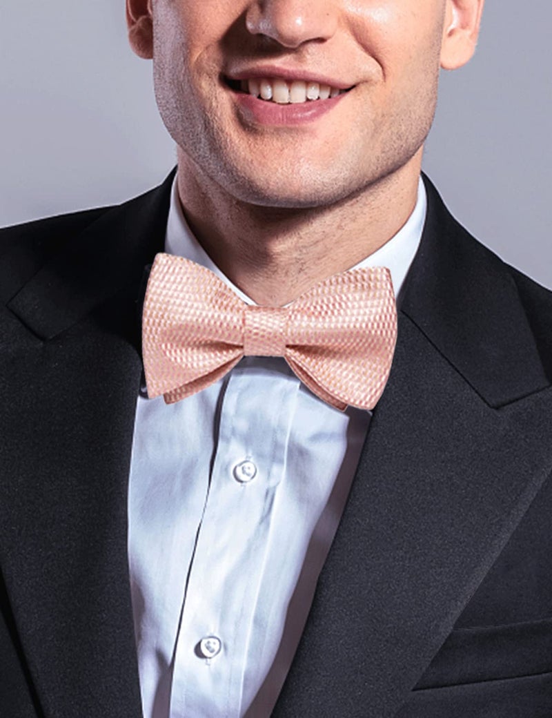 DiBanGu Rose Gold Bow Ties for Men Blush Pink Bow Tie and Pocket Square Cuffllinks Formal Business Wedding - Image 3