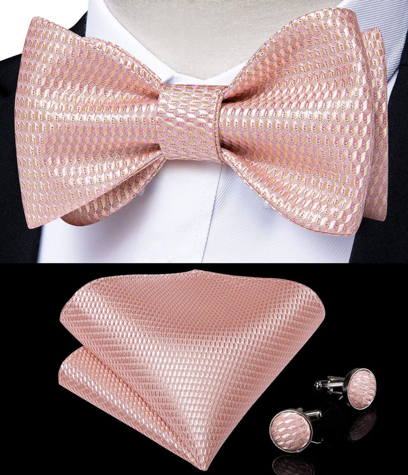 DiBanGu Rose Gold Bow Ties for Men Blush Pink Bow Tie and Pocket Square Cuffllinks Formal Business Wedding - Image 2