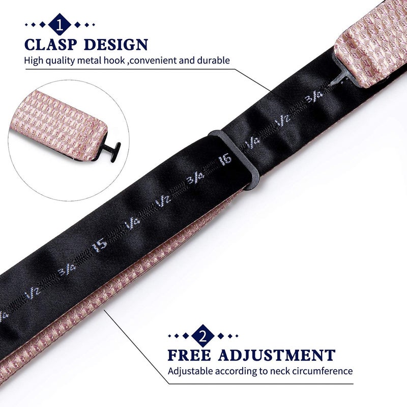 DiBanGu Rose Gold Bow Ties for Men Blush Pink Bow Tie and Pocket Square Cuffllinks Formal Business Wedding - Image 5