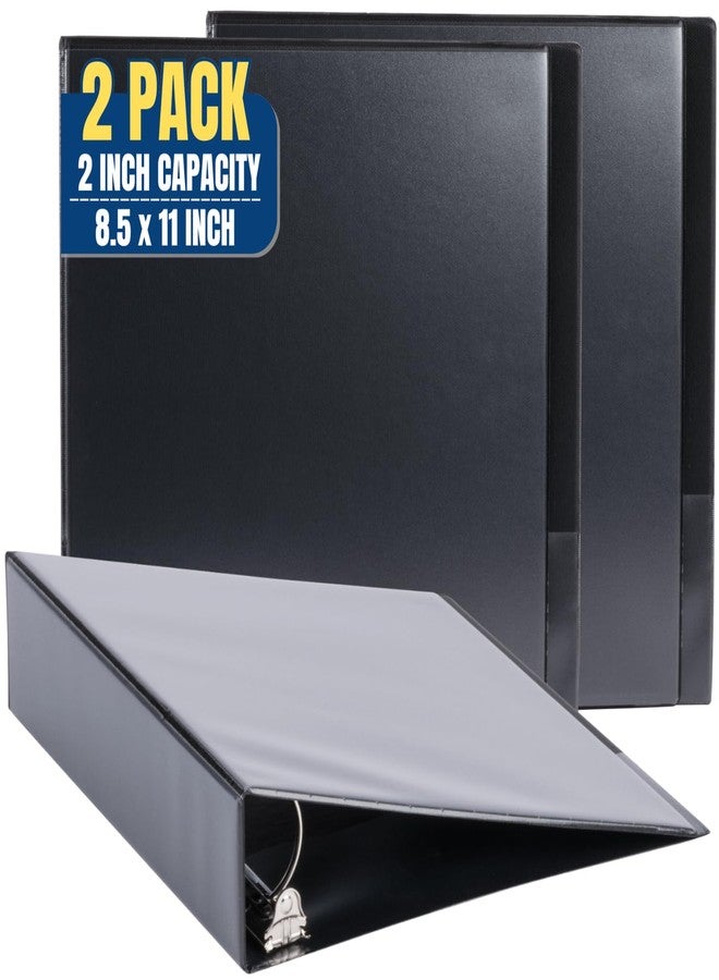 1InTheOffice 2 Inch 3 Ring Binder, D Ring Binder, View Binder with Label Holder, 8.5" x 11", 2" Capacity, Black, 2 Pack - Image 1