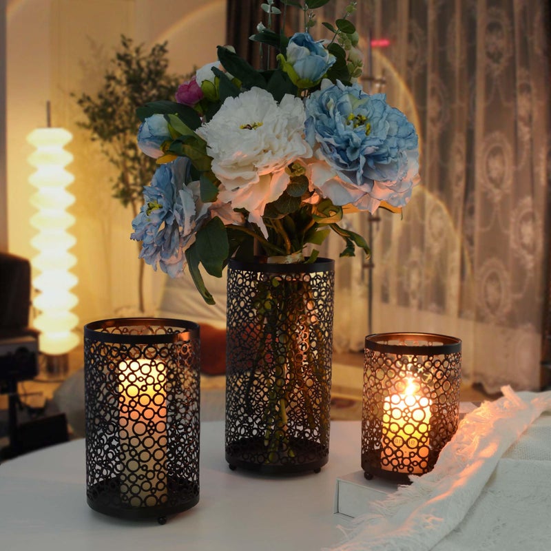 kolnlala Metal Candle Holders Set of 3, Decorative Tealight Candle Holder Sets, Candlestick for Pillar Vintage Style Perfect for Tabletop Centerpieces (Black, Bubble Pattern) - Image 2