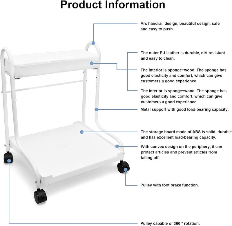 Elitzia Beauty Salon Storage Trolley Foot Storage Trolley Bath Shop Special Two Colours Optional Elitzia ETST22 (White) - Image 4