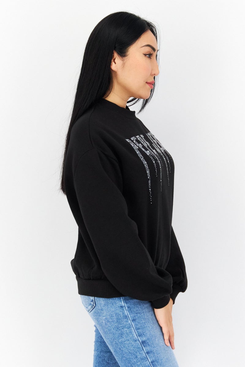 Pepe Jeans سويت شيرت مزين بياقة دائرية للنساء، أسود - Image 4