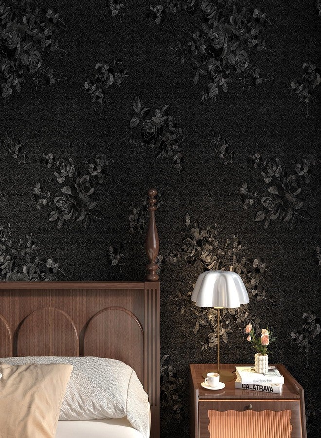 FunStick Vintage Black Floral Wallpaper Peel and Stick Textured Embossed Flower Wallpaper Waterproof Removable Floral Black Contact Paper Peel and Stick Wall Paper for Bathroom Walls Cabinets 16" x80 - Image 5
