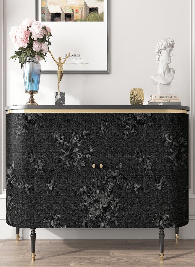 FunStick Vintage Black Floral Wallpaper Peel and Stick Textured Embossed Flower Wallpaper Waterproof Removable Floral Black Contact Paper Peel and Stick Wall Paper for Bathroom Walls Cabinets 16" x80 - Image 2