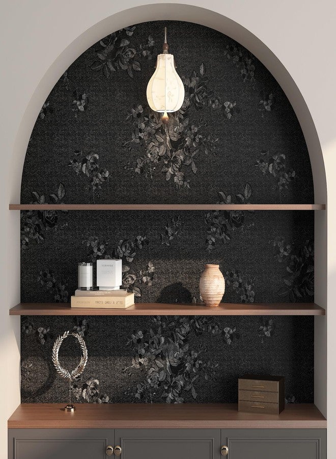FunStick Vintage Black Floral Wallpaper Peel and Stick Textured Embossed Flower Wallpaper Waterproof Removable Floral Black Contact Paper Peel and Stick Wall Paper for Bathroom Walls Cabinets 16" x80 - Image 4