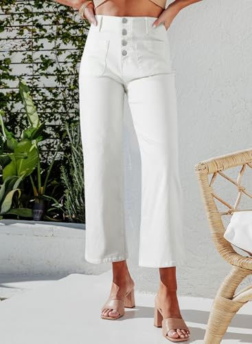 Sidefeel Women's Wide Leg Jeans High Waisted Stretchy Zimbaplatinum Straight Leg Jeans Buttoned Loose Denim Pants with Pocket White Size 6 - Image 2