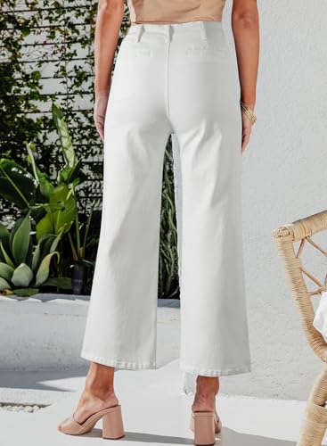 Sidefeel Women's Wide Leg Jeans High Waisted Stretchy Zimbaplatinum Straight Leg Jeans Buttoned Loose Denim Pants with Pocket White Size 6 - Image 3