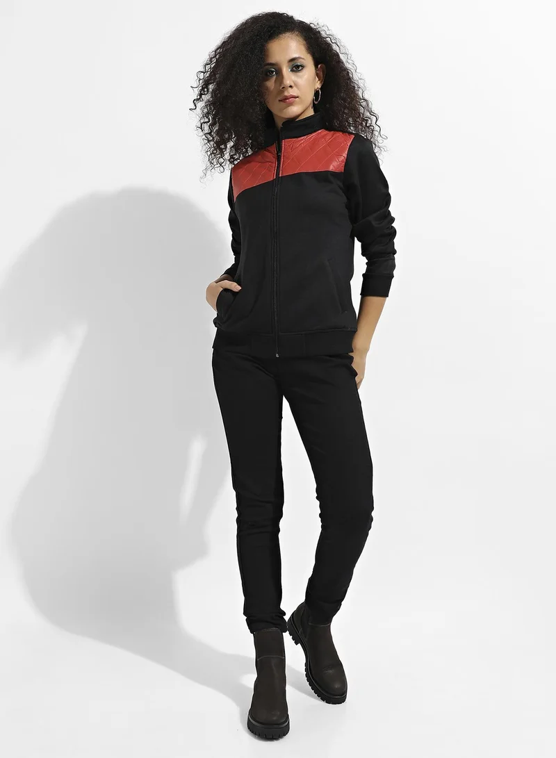 Pinacolada  Women's Black & Red Zip-Front Jacket With Quilted Details for Women | Best Price UAE