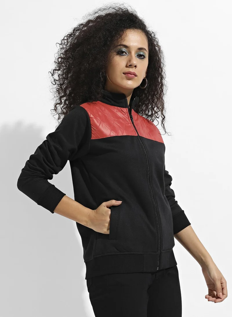 Pinacolada  Women's Black & Red Zip-Front Jacket With Quilted Details for Women | Best Price UAE