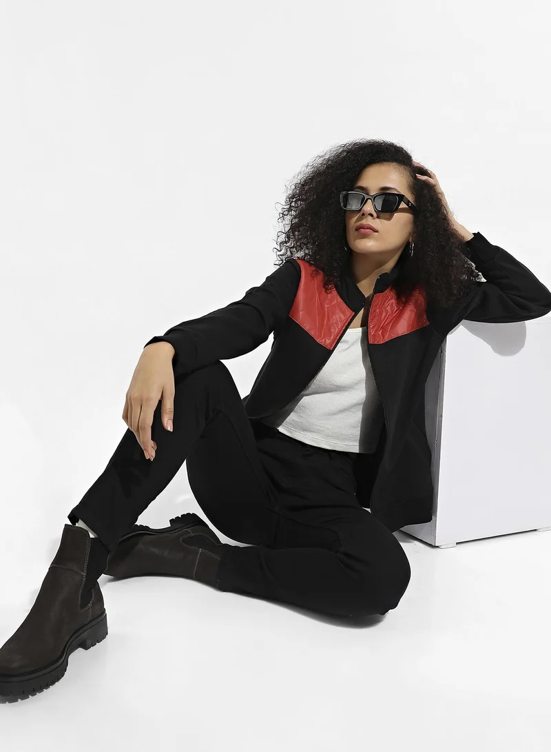 Pinacolada  Women's Black & Red Zip-Front Jacket With Quilted Details for Women | Best Price UAE