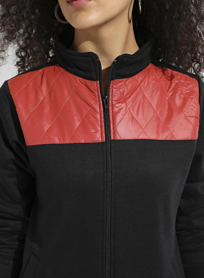 Pinacolada  Women's Black & Red Zip-Front Jacket With Quilted Details for Women | Best Price UAE