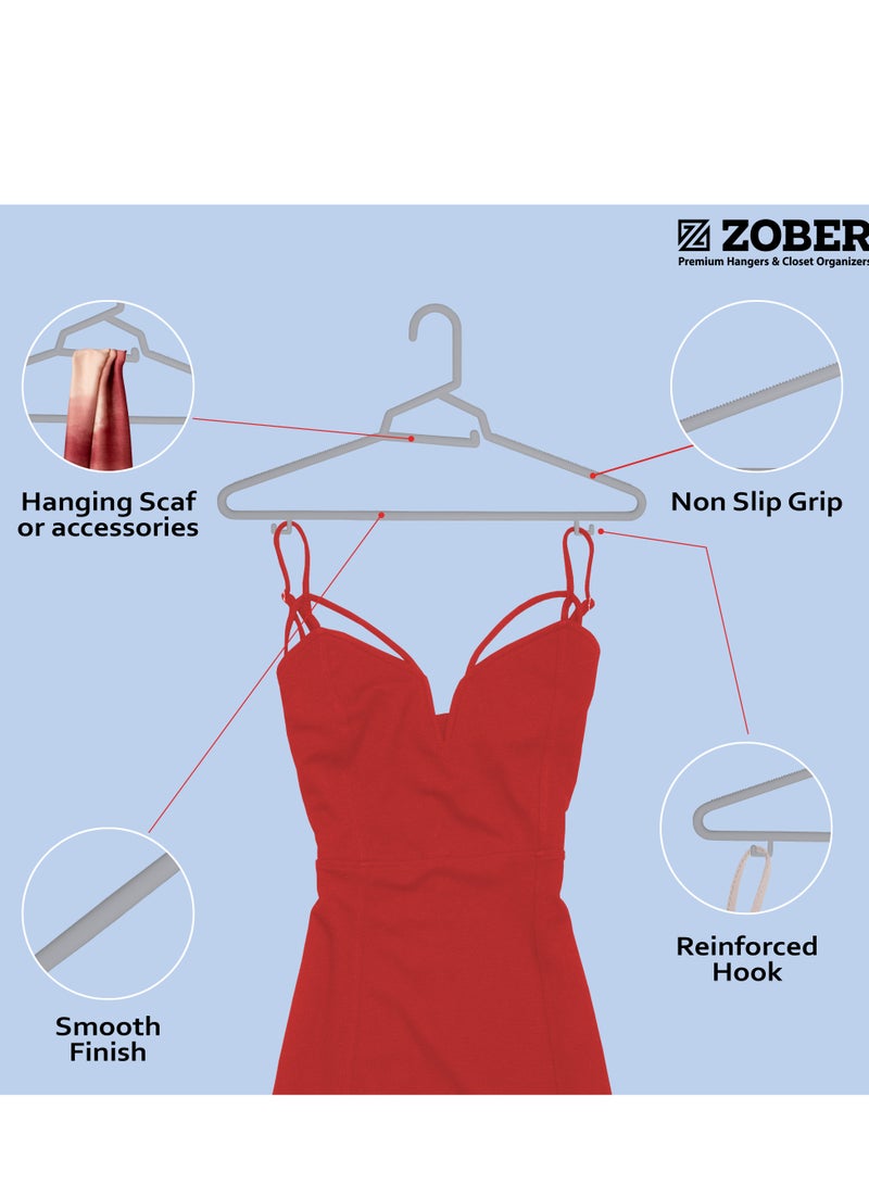 ZOBER Heavy Plastic Hangers with Strap Hooks, Non slip, Durable & Slim, Light-Weight Clothes Hangers For Coats, Jackets & Pants, Shirts, Dresses Hangs upto 10lbs (GREY, 20 PACK) - Image 2