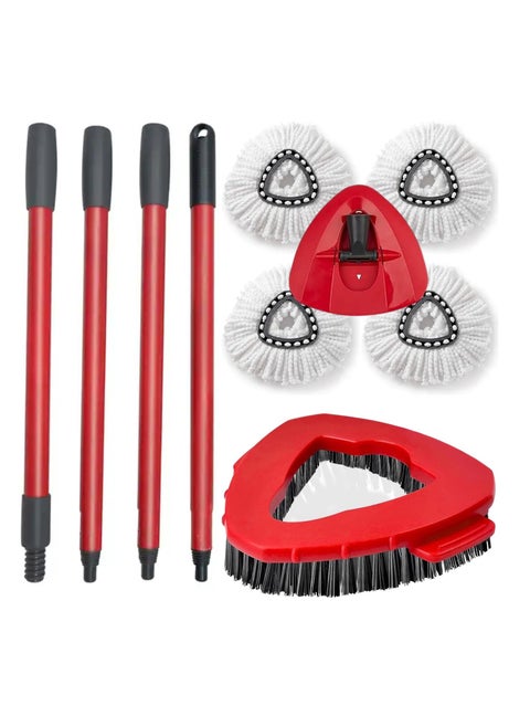 4 Spin Mop Heads Replacement, Handle, Base & Scrub Brush Compatible with Vileda EasyWiring Head Replacement for Floor Cleaning, ,Triangle Shape (White)