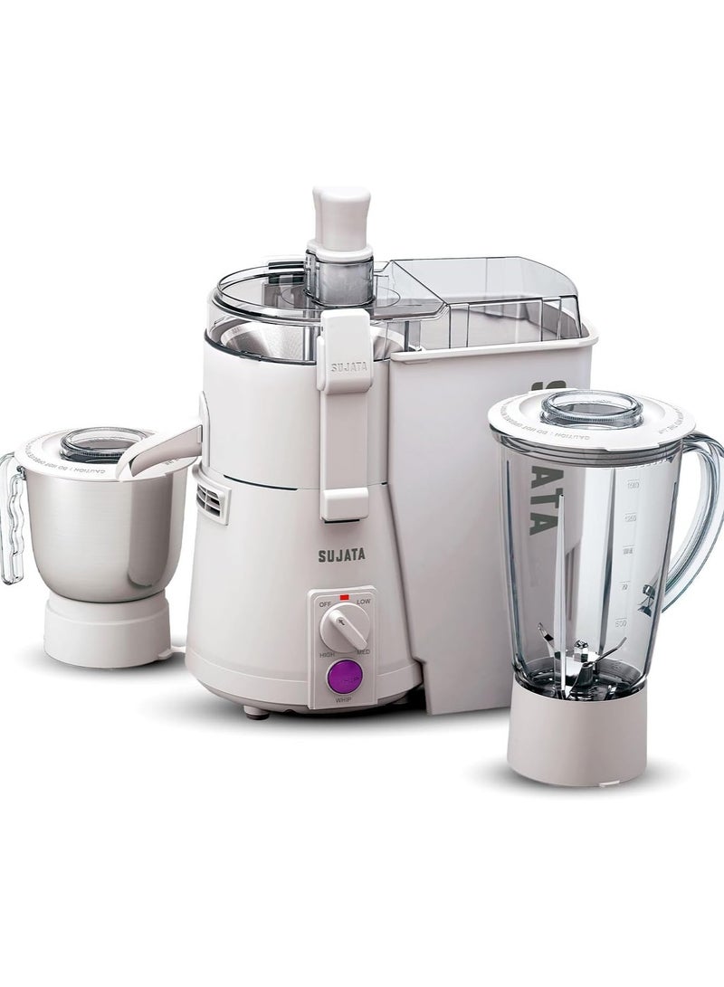 SUJATA خلاط عصير سوجاتا باورماتيك بلس | محرك مزدوج بكرات 900 وات | 22000 دورة في الدقيقة | تشغيل مستمر لمدة 90 دقيقة | 2 وعاء بما في ذلك خلاط سعة 1750 مل، وعاء مطحنة سعة 1000 مل | (أبيض) - Image 1