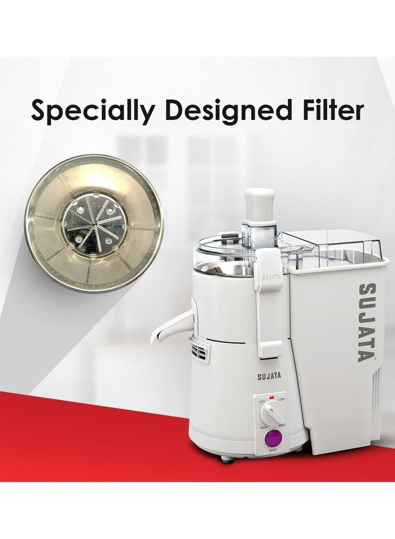 SUJATA خلاط عصير سوجاتا باورماتيك بلس | محرك مزدوج بكرات 900 وات | 22000 دورة في الدقيقة | تشغيل مستمر لمدة 90 دقيقة | 2 وعاء بما في ذلك خلاط سعة 1750 مل، وعاء مطحنة سعة 1000 مل | (أبيض) - Image 2