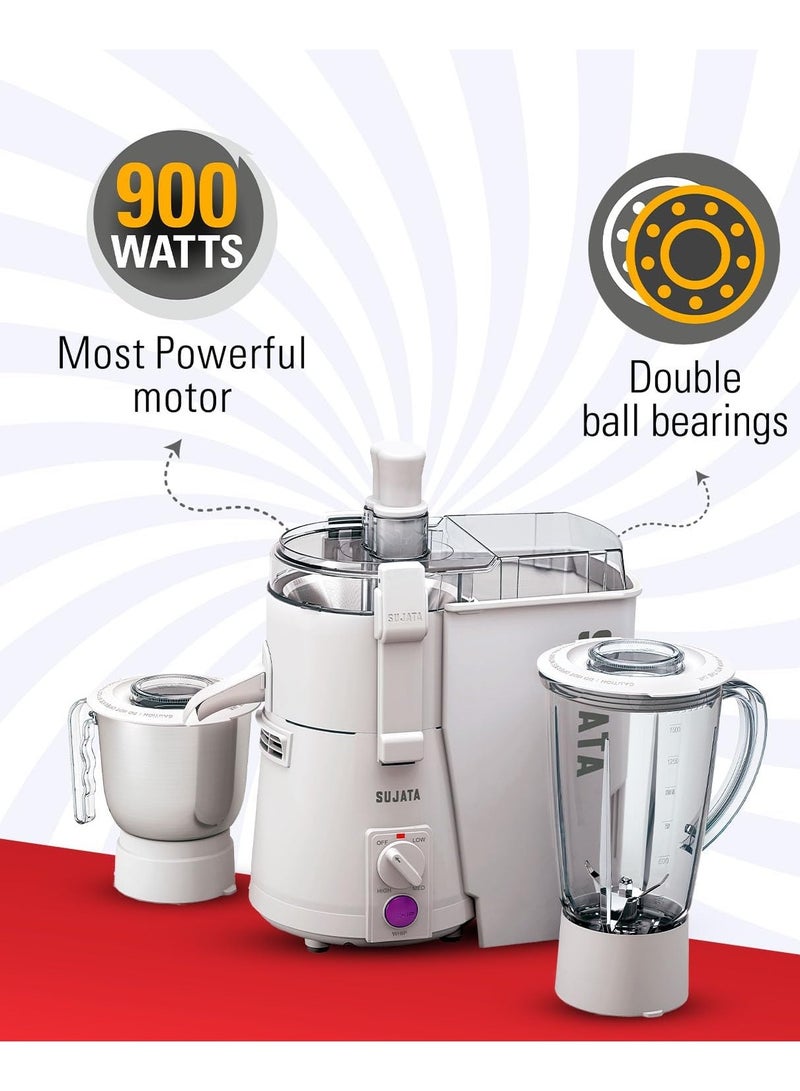 SUJATA خلاط عصير سوجاتا باورماتيك بلس | محرك مزدوج بكرات 900 وات | 22000 دورة في الدقيقة | تشغيل مستمر لمدة 90 دقيقة | 2 وعاء بما في ذلك خلاط سعة 1750 مل، وعاء مطحنة سعة 1000 مل | (أبيض) - Image 5
