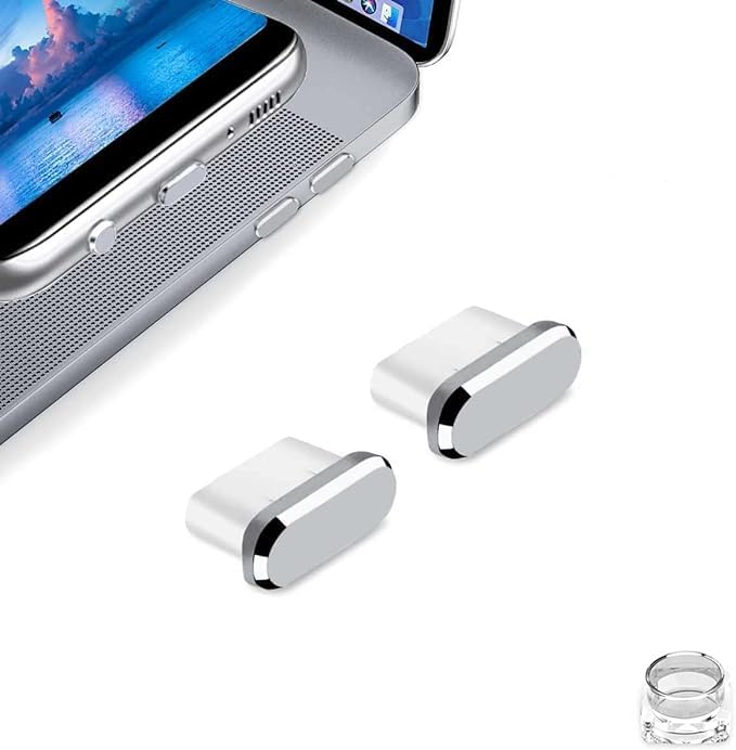 Enclave USB C Dust Plug, Type C Anti Dust Plug Cover Charging Port Protector Cap with Cleaning Brush for All USB C Devices.(Pack of 2) (Silver) - Image 1