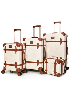 MORANO Morano Classic Leather Luggage 4 Pcs Set Baige 28''-24''-20'''-14'''Inches  - Image 1
