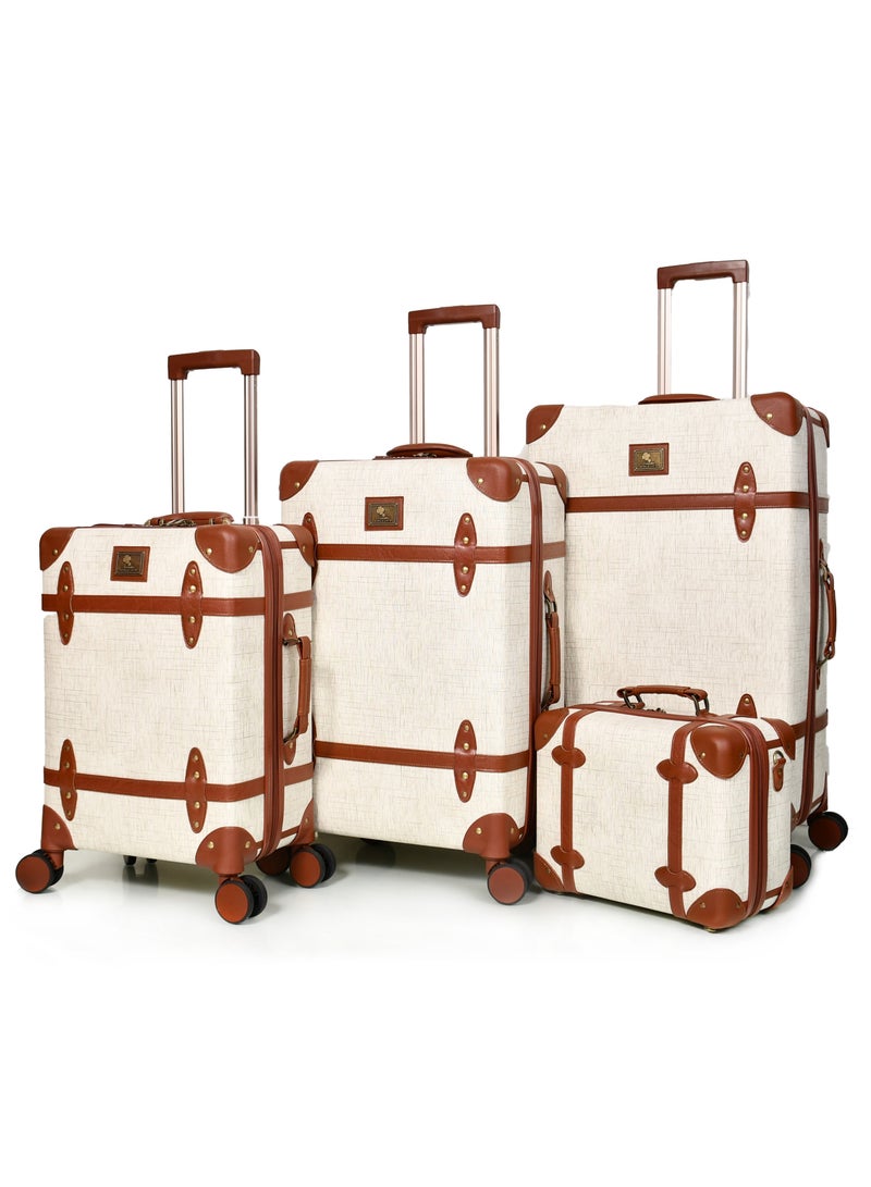Morano Classic Leather Luggage 4 Pcs Set Baige 28''-24''-20'''-13''Inch - Image 1